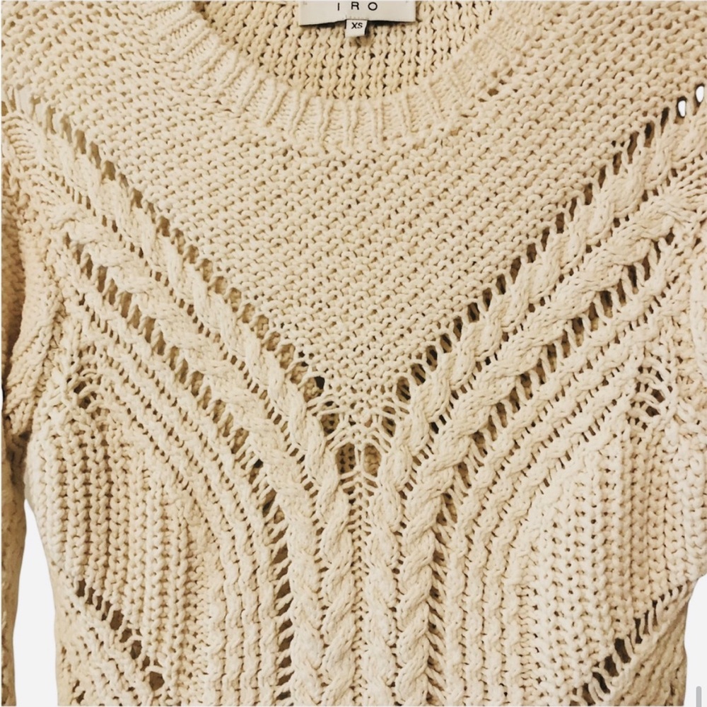 IRO Neutrals Crew Neck Long Sleeve Cream Crochet Pullover Sweater XS
